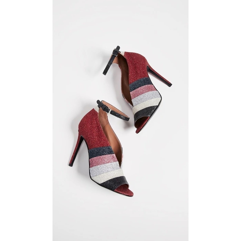 Laurence Dacade Sianni Heels 7.5 Glitter Metallic Red Black Glitter Ankle Strap